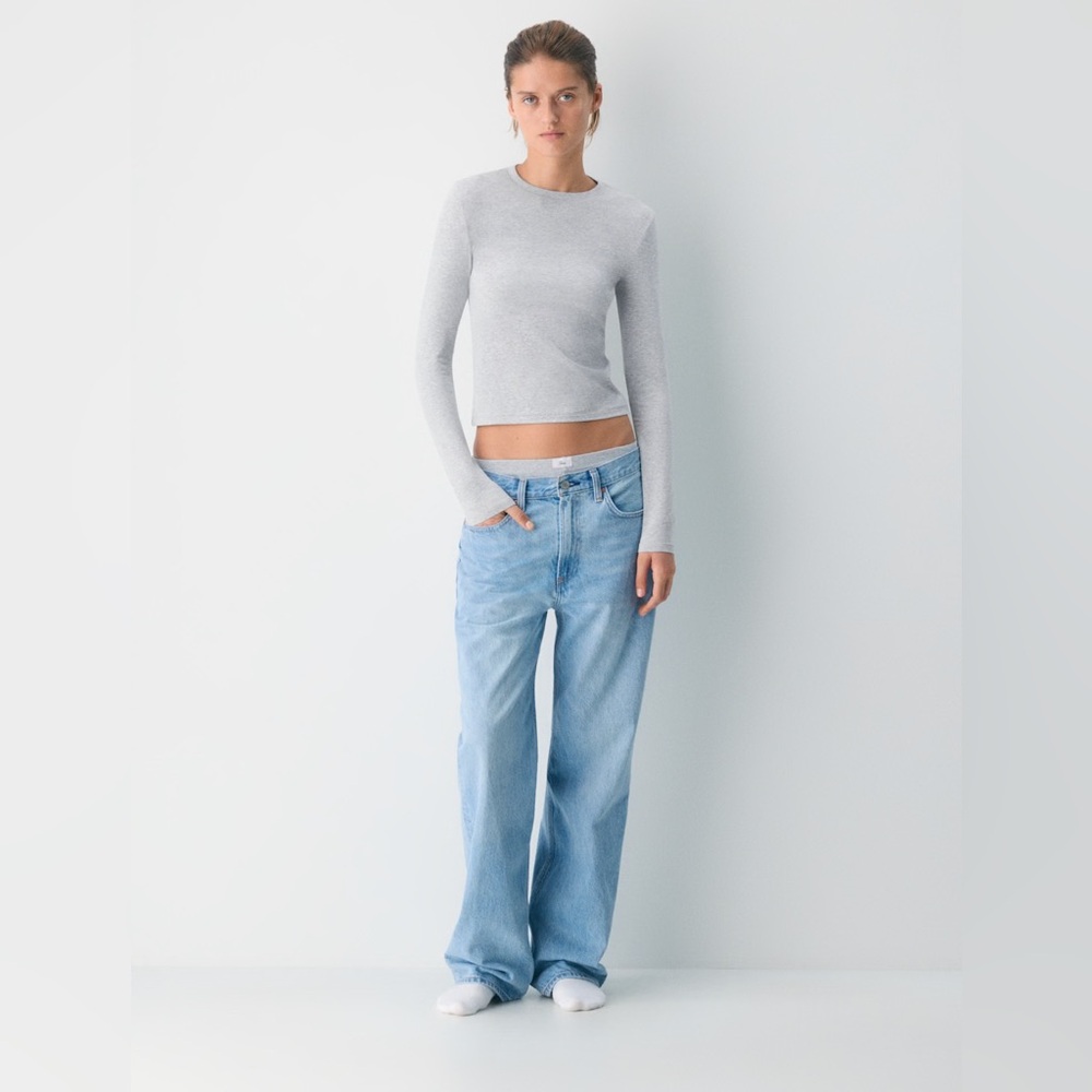 TNA Light Gray Long Sleeve Slim Ribbed Tee